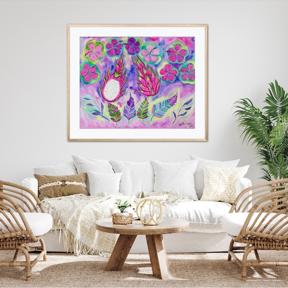Dragonfruit Hibiscus Fine Art Print Oil Painting beach tropical island decor - Picture 2 of 9